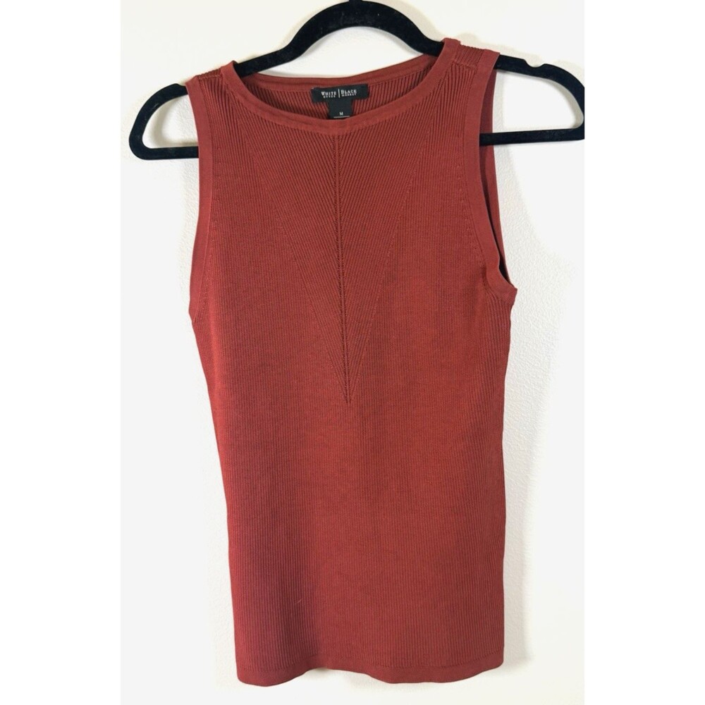 White House Black Market Womens Red Ribbed Knit Crew Neck Stretch Tank - M
